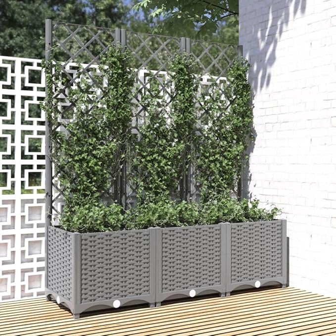 Light Grey Rectangular Garden Planter for Climbing Plants Durable Polypropylene 47.2 x 15.7 x 53.5 Inch Indoor Outdoor Use