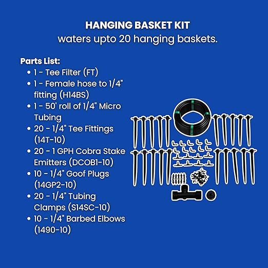 Dripworks Hanging Basket Drip Irrigation Kit | Waters Upto 20 Hanging Baskets | Agricultural Grade Components