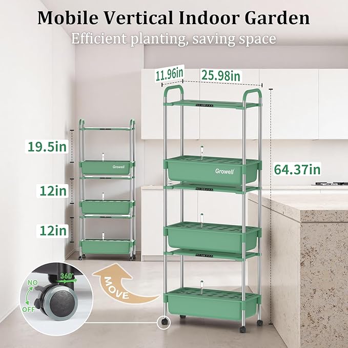 Hydroponics Growing System Kit 81 Pods Vertical Indoor Herb Garden with Smart LED Grow Light Auto Circulating Water Pump Each Tier 42L Hydroponic Gardening Systems for Ideal Gifts (Green)