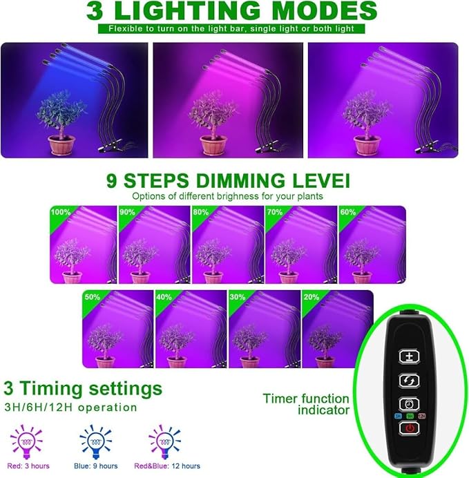 Grow Lights for Indoor Plants Five Head LED Grow Light with Full Spectrum Red White Spectrum for Indoor Plant Growing Lamp Adjustable Gooseneck Suitable for Plant (Five-Head Plant Light)