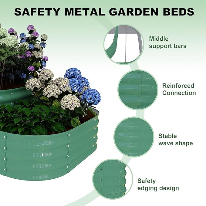Galvanized Steel Raised Garden Bed Kit 3-in-1 Modular Outdoor Planter Box Large 61x42x31 Garden Box for Vegetables Herbs and Flowers Open Base Design for Healthy Plants Green