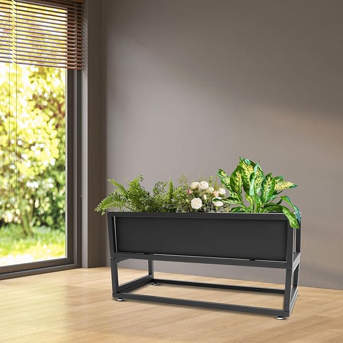 Standing Planter Box 14 Inch Outdoor/Indoor Metal Planter Box Elevated Garden Box Raised Garden Bed for Vegetable Flower Herb Fruit