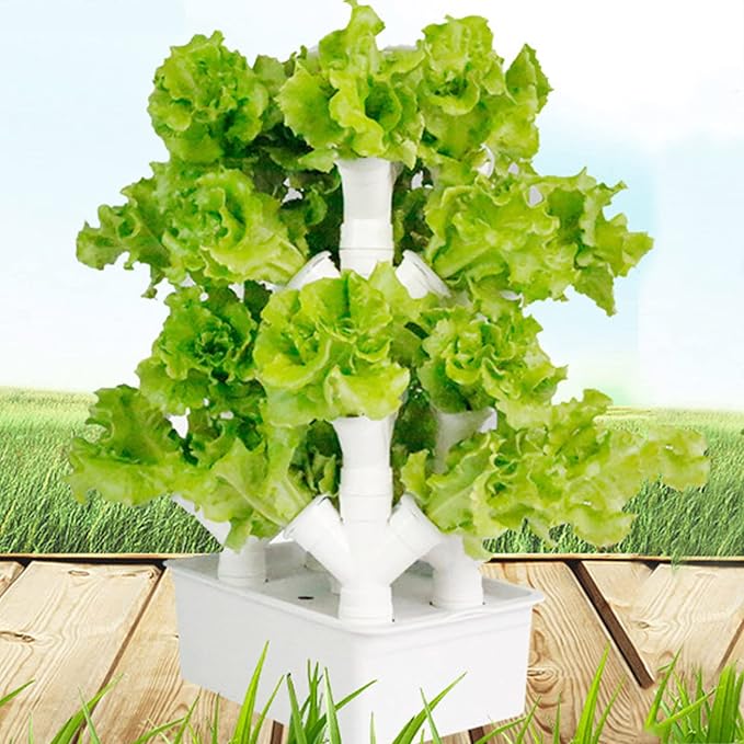 Vertical Hydroponic Tower Vegetable Plant Tower PVC Pipe Hydroponic Kit Aquaponics Growing System for Leafy Vegetables Garden Grow Lettuce and Fruits24Holes
