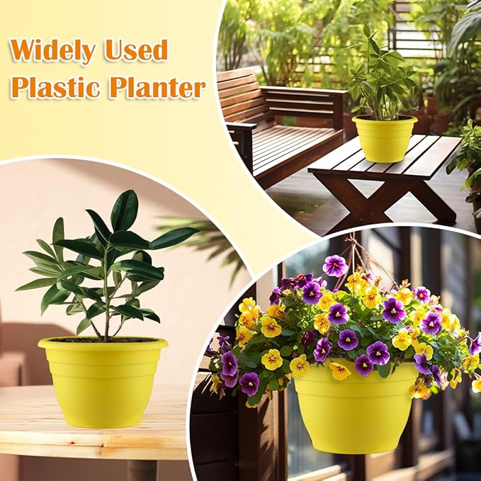 3 Pack 11 Inch Plant Pots for Indoor OutdoorPlastic Floor Planters with Drainage HolesLightweight Flower Pots for HomePatio &amp Garden(Yellow)