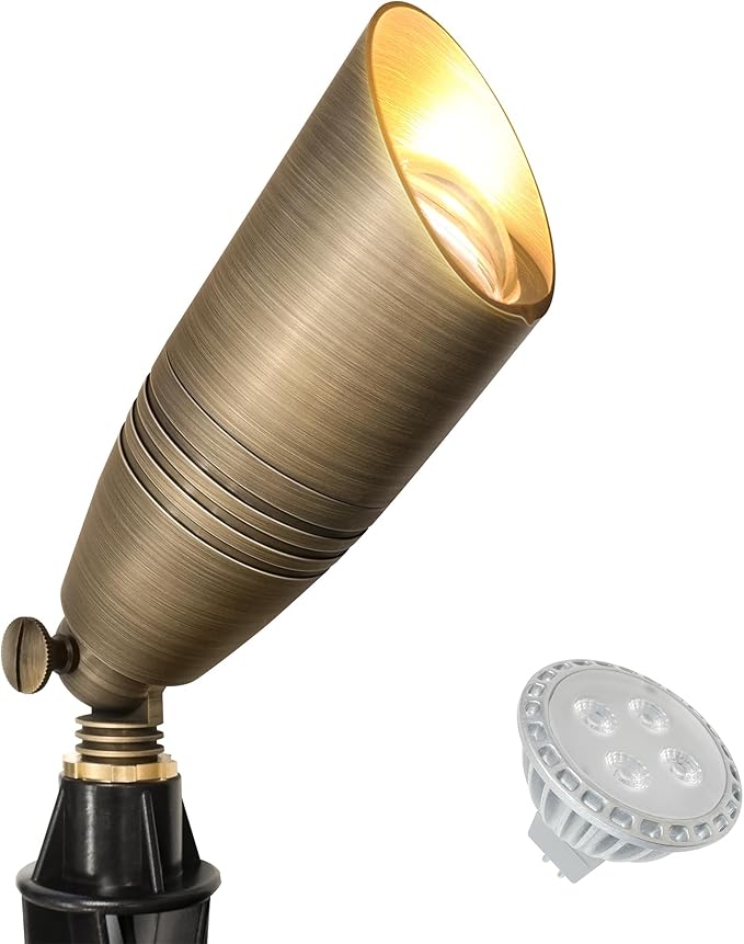 GKOLED Brass LED Outdoor Landscape Spotlights 12V Low Voltage Spot Light Waterproof Landscape Lights Uplighting for Garden Tree Yard Antique Bronze Accent Lighting Fixture with MR16 Bulb
