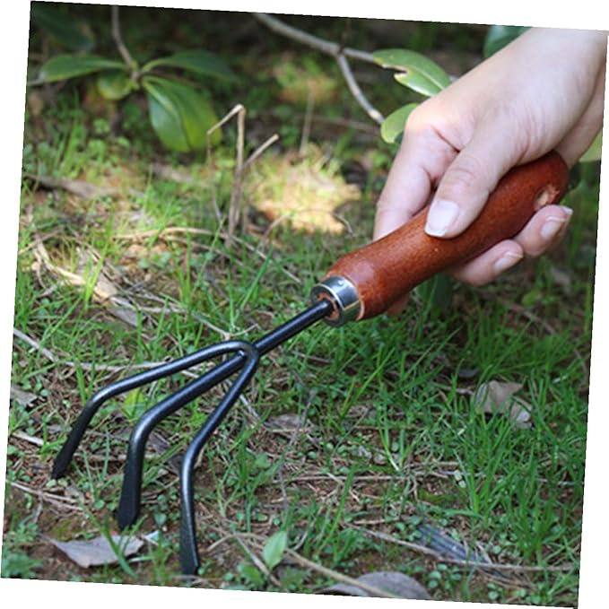 Garden Tool Set 4pcs Mini Hand Trowel Soil Scoop with Extended Narrow Shovel 3-Prong Hand Rake Dual-use Hoe and Rake for Flower Planting and Vegetable Gardening