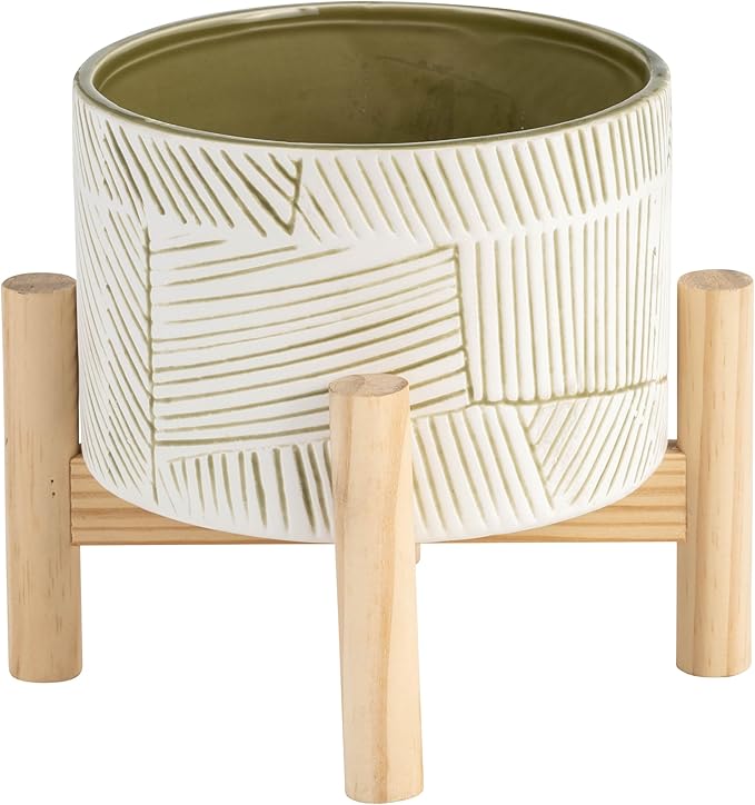 Generic 6 Planter W Wood Stand Green Mix