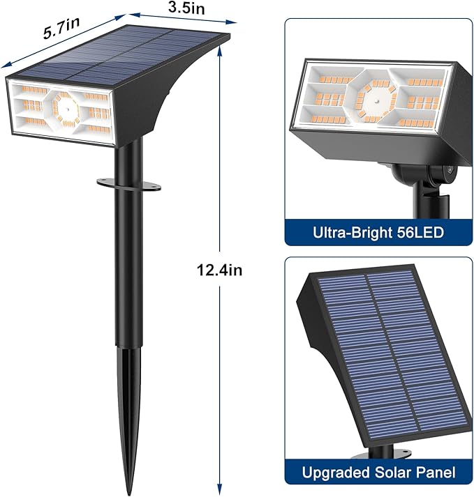 Solar Spot Lights Outdoor10 Pack/56 LED Outdoor Lights for Yard Waterproof IP68 4 Lighting Modes Solar Landscape Spotlights Auto On/Off Solar Powered Flood Lights Garden PathwayWarm White