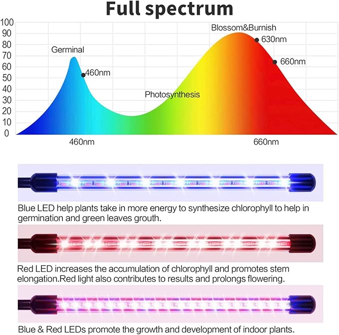 LED Full Spectrum Growing Lamps with Tripod Dimmable Timing Greenhouse Flower Adjustable Plant Grow Lights with Remote Control60w