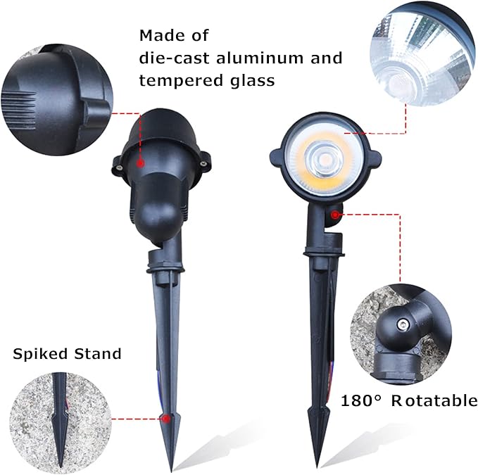 Kiven Waterproof Stepless dimming 7watts LED Spotlight with Timer Function Outdoor Landscape Dimmable 110V Plug-in Fixture IP65 Garden Light for Garden、Christmas Decoration Patio Pathway Lawn Yard