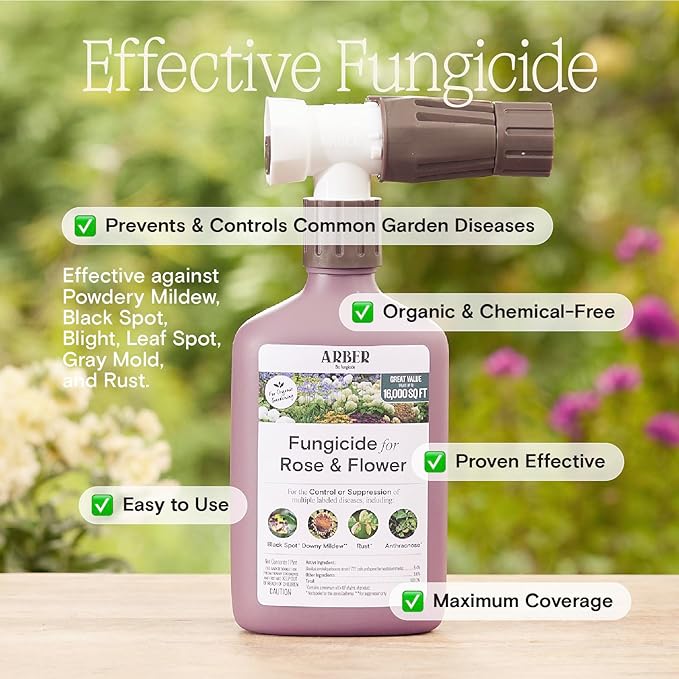 Organic Fungicide—Roses &amp Flowers 16oz Ready-to-Spray | Stops Powdery Mildew Black Spot Rust Blight | Bacillus amyloliquefaciens F727 | Pet-Safe Pollinator-Friendly Garden Disease Control