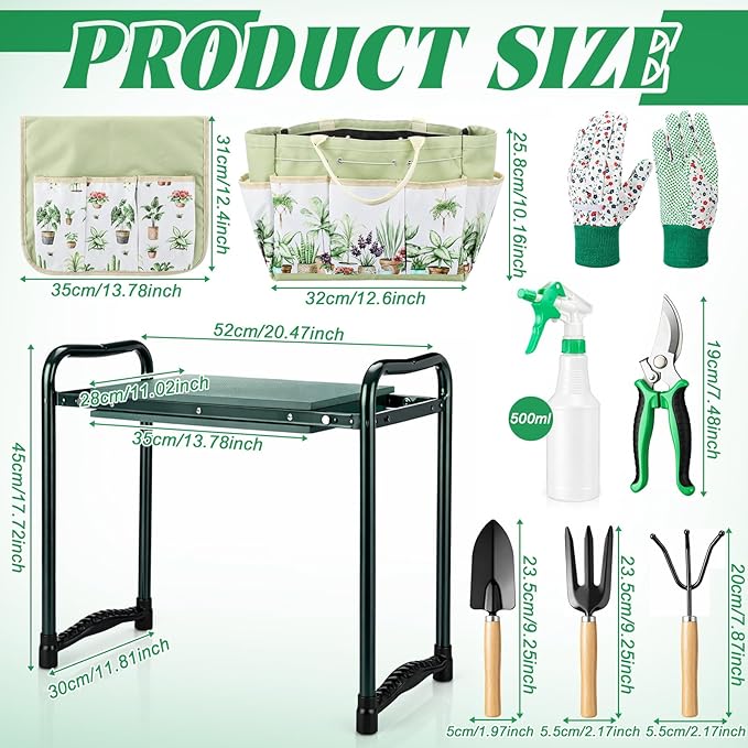 Sintuff 9 Pcs Gardening Tools Garden Kneeler with Soft Kneeling Pad Heavy Duty Garden Hand Tools with Fashion and Durable Tool Organizer Handbag Set Gardening Gifts for Women Mom Employees Gift