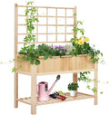 Outsunny 47'' Wooden Raised Garden Bed with Trellis Coutryside Style Elevated Planter Box Stand with Open Storage Shelf Spacious Planting Area for Vegetables Herbs Flowers