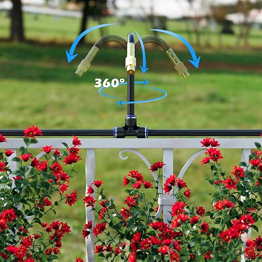 Drip Irrigation System 66 FT with 20 Nozzles 360° Adjustable Bendable Garden Watering Misting System for Greenhouse Yard Lawn Plant Garden 0.3 inch Hose