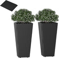 HAPPYGRILL 30 Tall Flower Pot Set of 2 Modern Decorative Planter Pots w/Open-Ended Base PE Rattan Frame Non-Woven Soil Bag Square Textured Flower Pots for Outdoor Garden Patio Front Porch