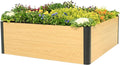 Vego garden Woodgrain Series Raised Garden Bed 16'' Tall 4' x 4' Wooden-Look Metal Planter Box Outdoor for Gardening Vegetables Flowers Herbs