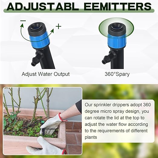500 Pcs 5.2 Inch Drip Irrigation Emitters Adjustable Fan Shape Drip Emitters 360 Degree Water Flow Irrigation Drippers Sprayer for 1/4 Inch Tube Hose Garden Watering Kits Patio Lawn Flower Bed