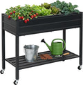 ZORMY 32 Tall Galvanized Raised Garden Bed with Legs Wheels &amp Shelf Elevated Planter Box Outdoor for Vegetables Herbs &amp Flowers Patio &amp Backyard Garden Bed with 400lb CapacityBlack