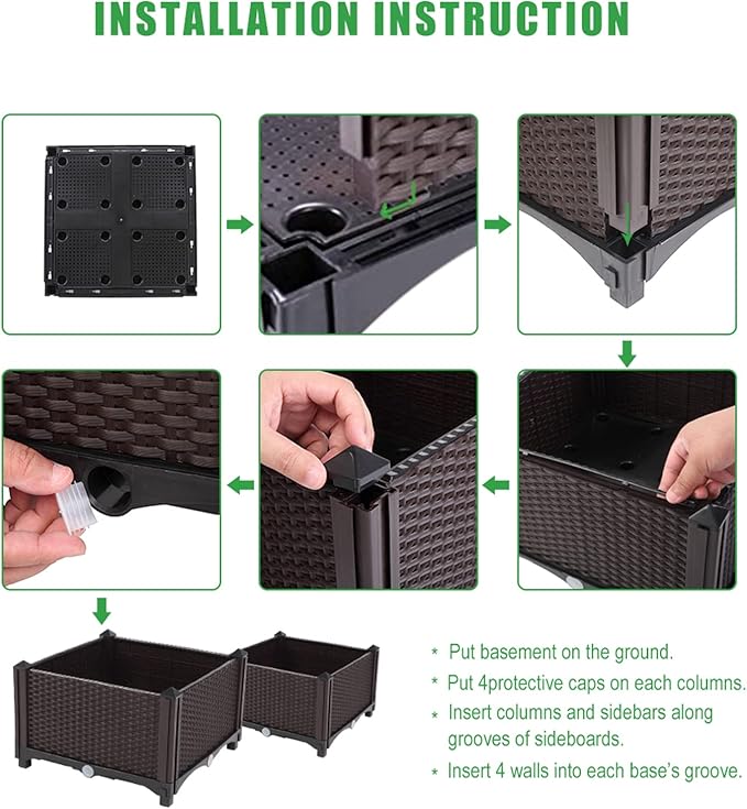 Outvita 2 Sets Raised Garden Bed with Legs Square Elevated Planter Garden Box with Drainage Plug for Indoor Outdoor Planting Flowers Vegetables Tomato and Herbs(Brown)