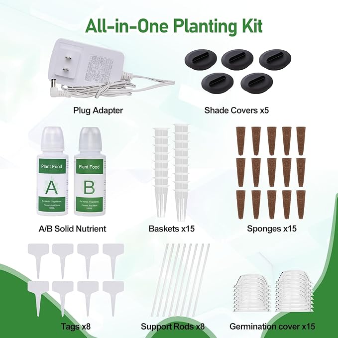SPECILITE Hydroponics Growing System Kit with 30” Height 15 Pods Herb Garden with 36W Grow Light Auto Timer &amp Pump System APP &amp WiFi Controlled Smart Indoor Garden for VegetablesKitchen &a