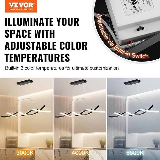 VEVOR Modern Chandelier Light Fixtures 24W Dimmable LED Pendant Light with Remote Control Silicone Lampshade 3000K / 4000K / 6500K Color Temperature Adjustable Ceiling Lamp for Kitchen Dining Room