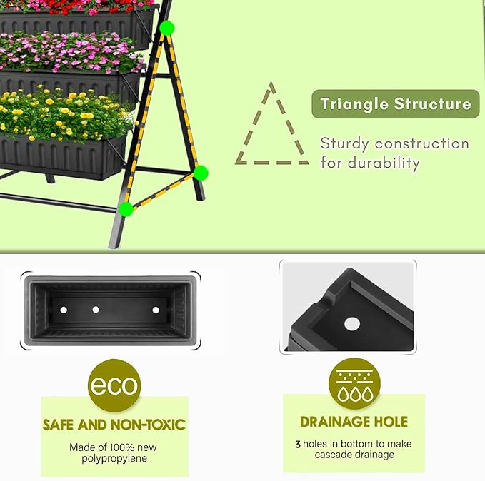 SEJOV 4FT Vertical Raised Garden Bed 5 Tiers Elevated Planter Box for Herbs Vegetables Flowers Graden Vertical Planter with Drainage System for Patio Balcony Garden Outdoor Indoor Plants (Black)