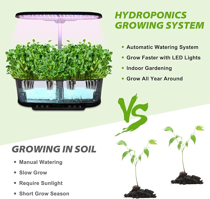 EAGLE PEAK 15 Pods Hydroponics Growing System with WiFi 5.5 L Water Tank Smart Indoor Plants Germination Kit with LED Grow Light Pump System Adjustable Height for Home Kitchen Gardening Black