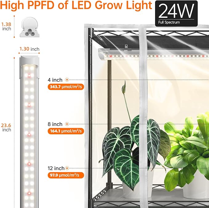 Bstrip Indoor Greenhouse 5 Tier 23.5x13.8x59 Mini Greenhouse with Grow Light 4 Pack 24W Full Spectrum Plant Lights &amp Timer Plant Stand with Grow Light for Indoor Plant Seed Starting Seed T