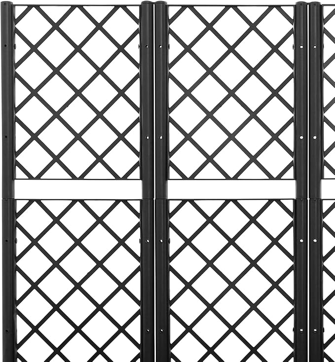 4 PCS Plastic Plant Box with Trellis 63 Tall Planter Box for Climbing Plants 33 lbs Capacity Outdoor Garden Bed for Balcony Patio Backyard (Dark Black) (Dark Black)