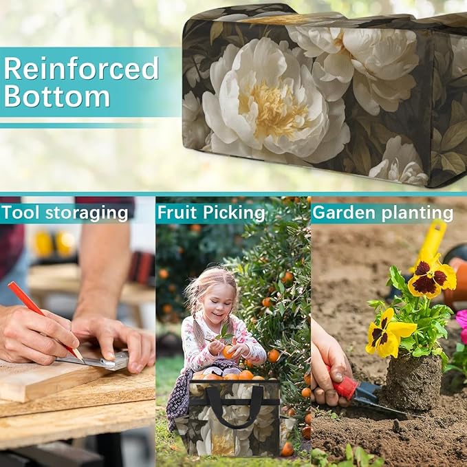 Garden Tool BagFloral Peony Flower Gardening Organizer Bag With Pockets Garden Tool Kit Storage Tote for Women Men Garden Tool Set Holder