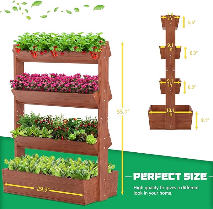DoCred Vertical Wooden Raised Garden Bed 4 Tier Garden Planters Freestanding Wood Plant Stand Flower Rack Wooden Planter Box for Plants Herbs Flowers Vegetables Outdoor Indoor Gardening