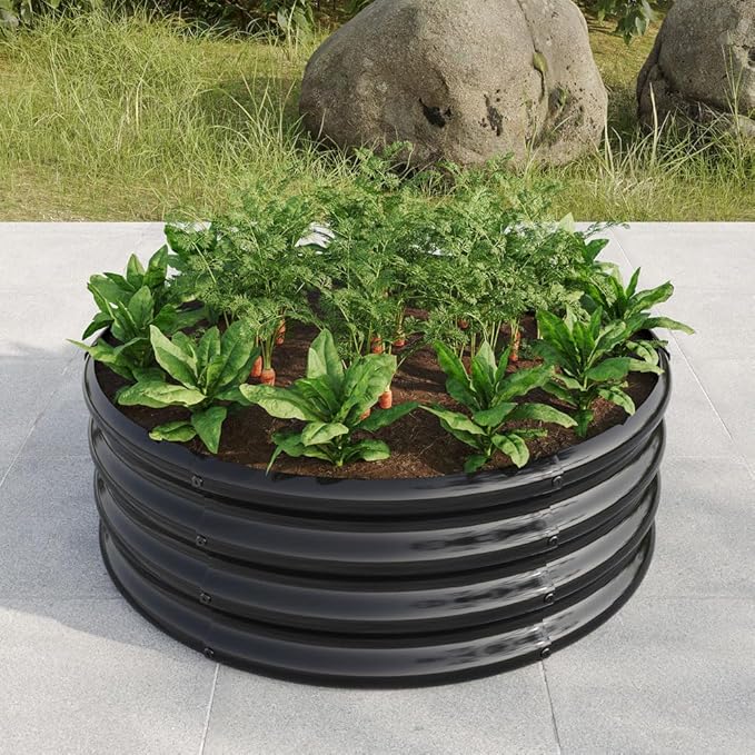 32.08 * 11.4 Tall Round Raised Garedn Bed Metal Raised Beds for Vegetables Outdoor Garden Raised Planter Box Backyard Patio Planter Raised Beds for Flowers Herbs Fruits (Black)