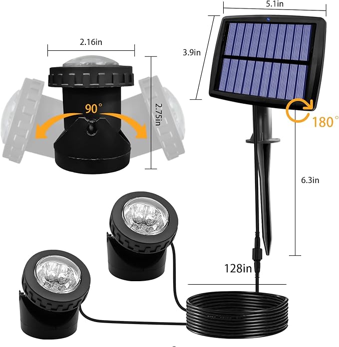 AVEKI Solar Pond Spotlights 12 LED Solar Underwater Lights with Dual Head Waterproof Submarine Landscape Spotlight Security Lighting for Outdoor Patio Ganden Fountain Pond… (RGB Dual Head)