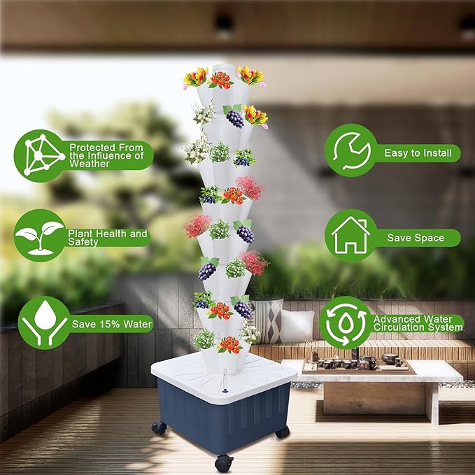 hydroponics Growing 20 Pods Vertical Hydroponics Tower Indoor Smart Garden Planter Hydroponic Growing Kits with Hydrating Pump Adapte