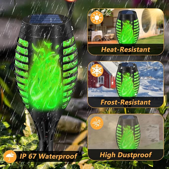 Solar Torch Lights Outdoor Flickering Flame Effect Waterproof Green Flame Landscape Path Garden Decoration 20 Inches (12)
