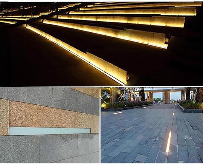 Ground LED Landscape Lights Outdoor Buried Lights - IP67 Waterproof Recessed Floor Spotlight DC 24V Low Voltage Long Strip Recessed Wall Lamp(Blue12W-100 * 10 * 6cm)