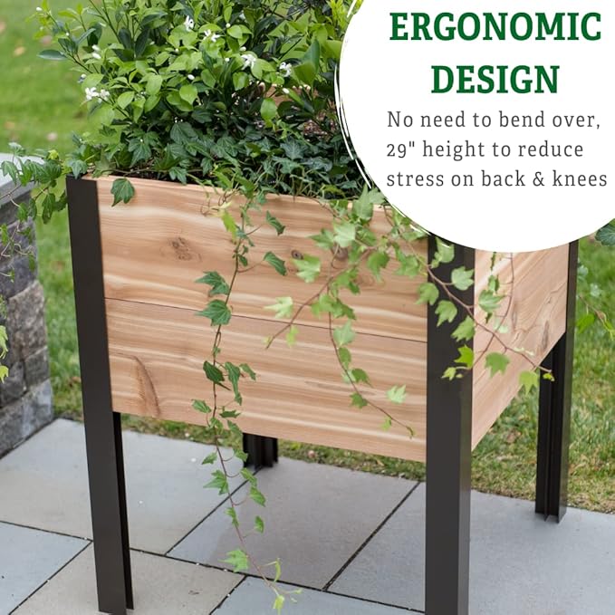Gardener's Supply Company Raised Garden Bed Elevated Cedar Planter Box | 2' x 2' Heavy Duty Standing Garden Planters for Outdoor Plant Vegetables &amp Flower Gardening Perfect for Patio Lawn &amp B