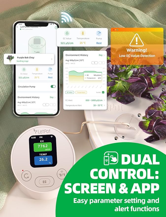 LETPOT LPH-Air Hydroponics Growing System and EC &amp Temperature Meter with APP