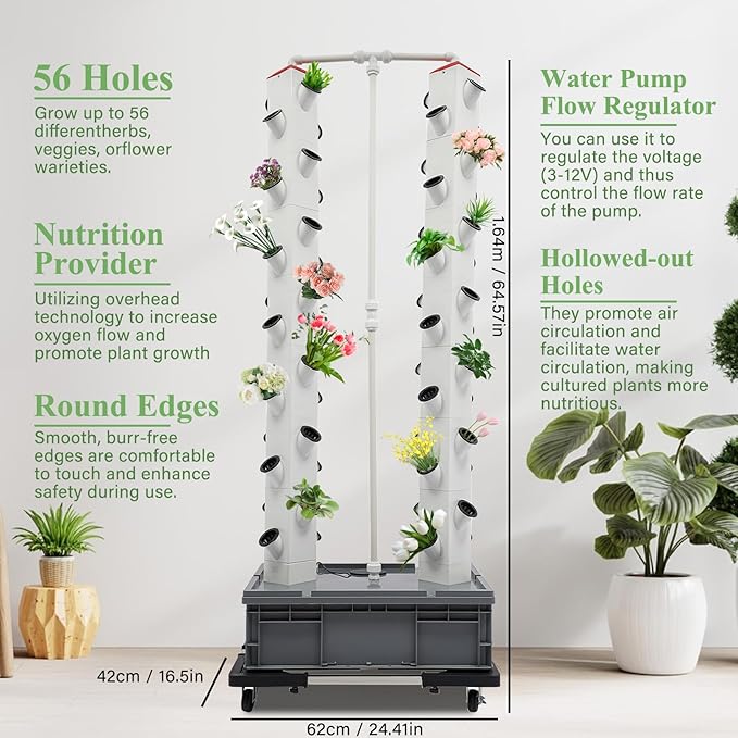 Vertical Hydroponic Grow TowerPlant Germination KitIndoor Garden Hydroponics Growing System56 Plantsfor Gardening Lover