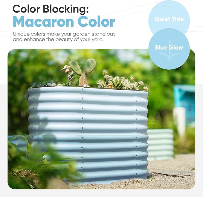 KING BIRD Raised Garden Bed 2.85 ft Tall 6 in 1 Galvanized Planter Garden Box Outdoor for Gardening Deep Root Vegetables Flowers 47.2X23.6X34.2 in Light Blue
