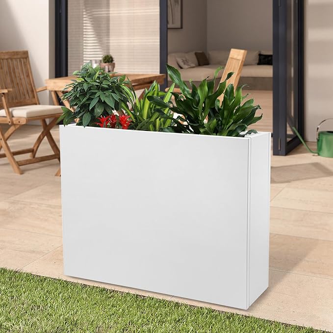 Metal Raised Garden Bed 36 * 10 * 28in Steel Rectangular Planter Flower Box with Intermediate Shelf for Indoor Outdoor Balconies Gardens Decks Patios Decks Front Porches (White)