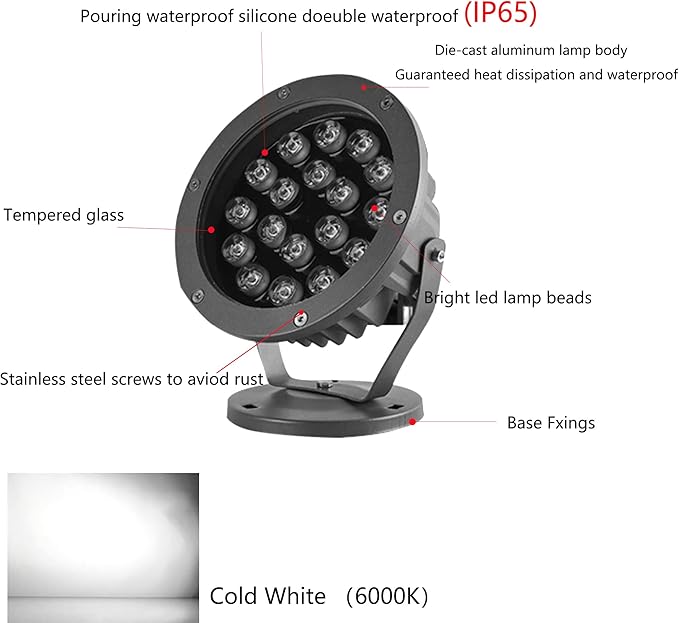 Outdoor LED Spotlight Waterproof Bright Outdoor Landscape Automatic Timer Mini Lawn Lamp 18W Graden Lights Lawn Decorative Lamp with Plug Courtyard Flag Light Front Yard Cool White