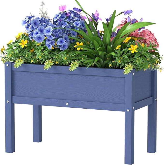 Small HDPE Raised Garden Bed Elevated Planter Box with Legs Outdoor All-Weather Planter Raised Beds for Seeds Herbs Flowers Vegetables (Navy Blue)