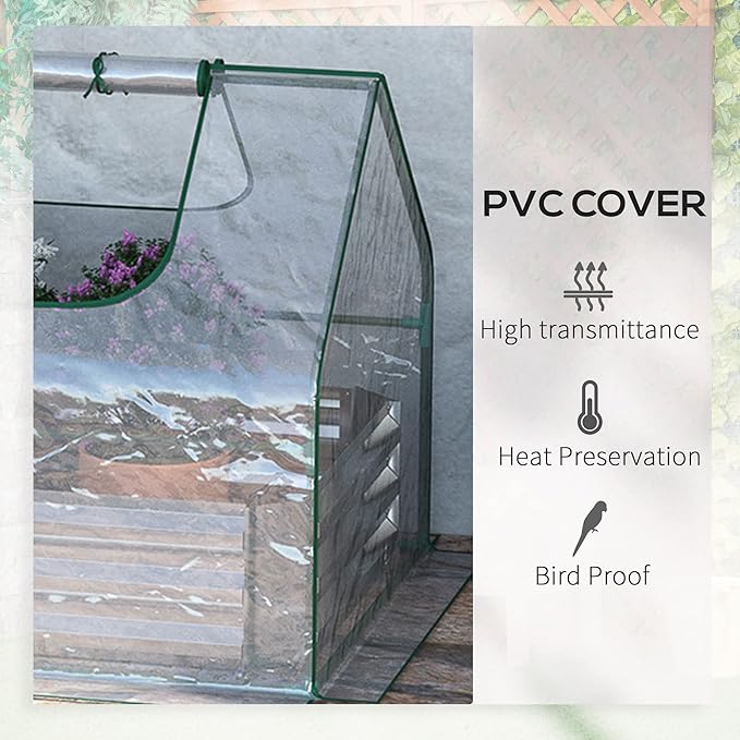 6' x 3' Galvanized Raised Garden Bed with Mini PVC Greenhouse Cover Outdoor Metal Planter Box with 2 Roll Up Windows for Growing Flowers Fruits Vegetables and Herbs Silver