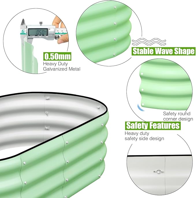 SnugNiture Galvanized Raised Garden Bed Outdoor 2 Pcs 4x2x1ft Oval Metal Planter Box for Planting Plants Vegetables Green