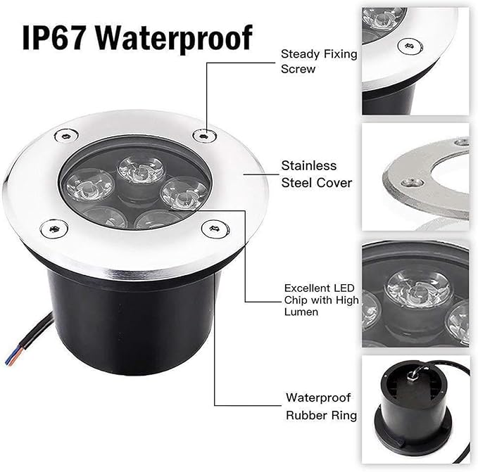 4PCS Waterproof Landscape Lights - 6W Outdoor Recessed Spotlights IP67 Garden Floor Lights Bright Ground Lamps for Lawn &amp Courtyard Red Light (220V)