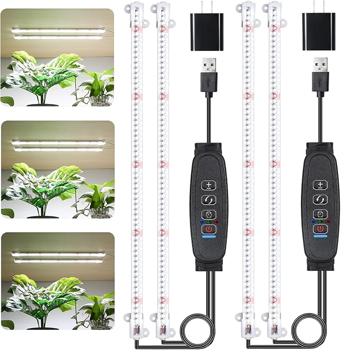LED Grow Light Strips for Indoor Plants 16‘’ Full Spectrum 240 LEDs with 4 Install Methods 6/12/16H Timer 10 Dimmable Levels 3 Switch Modes for Seedling Succulent Sunlike Strip (2 Head 2 Pack)