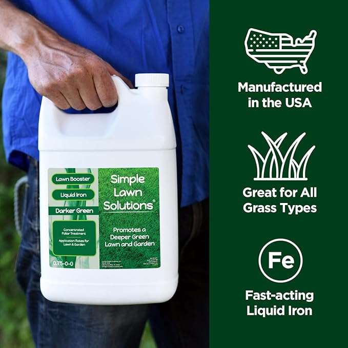 Simple Lawn Solutions - Liquid Iron Fertilizer Darker Green - Chelated Micronutrients - Concentrated Spray Booster for Turf Grass Indoor Plants and Outdoor Garden (1 Gallon)