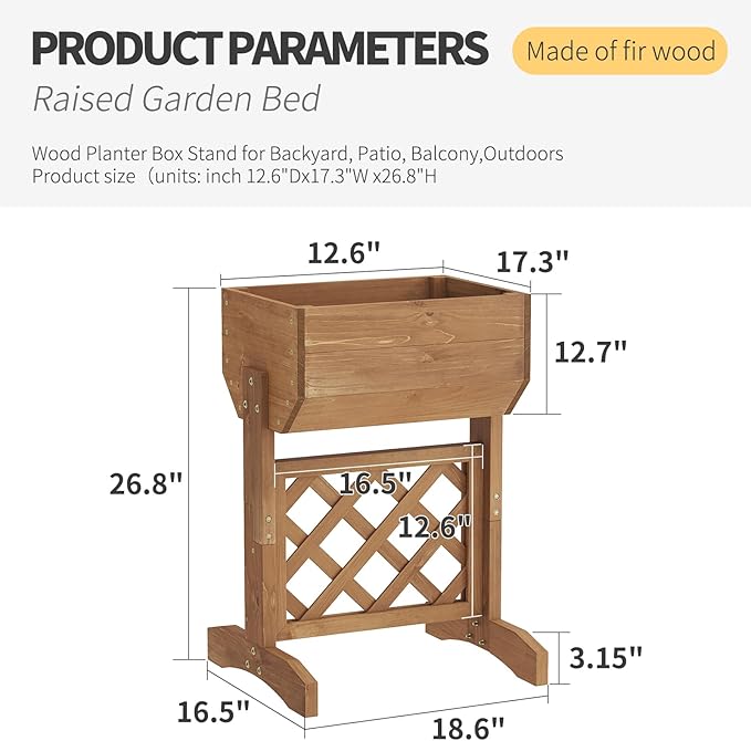 Raised Garden Bed with Diamond Lattice TrellisWood Planter Box Stand for Backyard Patio BalconyOutdoors (Brown)