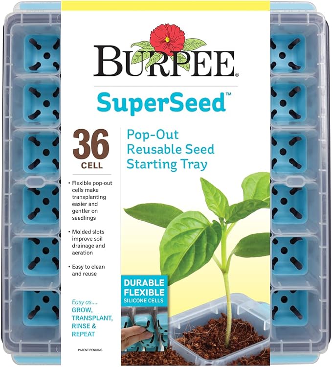 Burpee 9 Quarts | Premium Organic Potting Natural Soil Mix Food &amp SuperSeed Seed Starting Tray | 36 Cell Reusable Seed Starter Tray